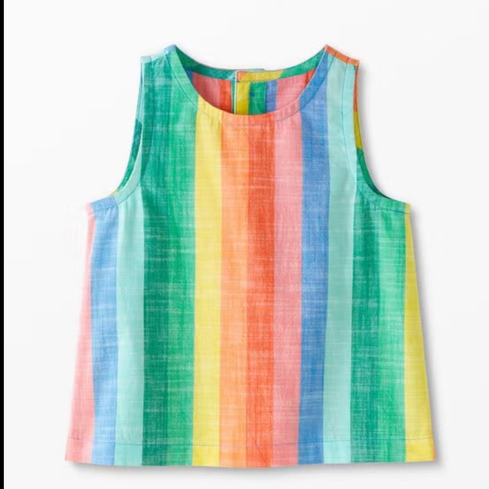 NWOT Hanna Andersson Print Cross Back Girls Tank Top In Cotton Poplin - Size 8